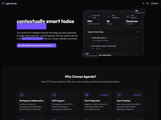Agenda.dev screenshot