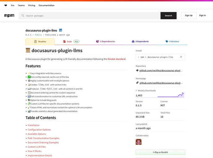 screenshot of Docusaurus Plugin Llms