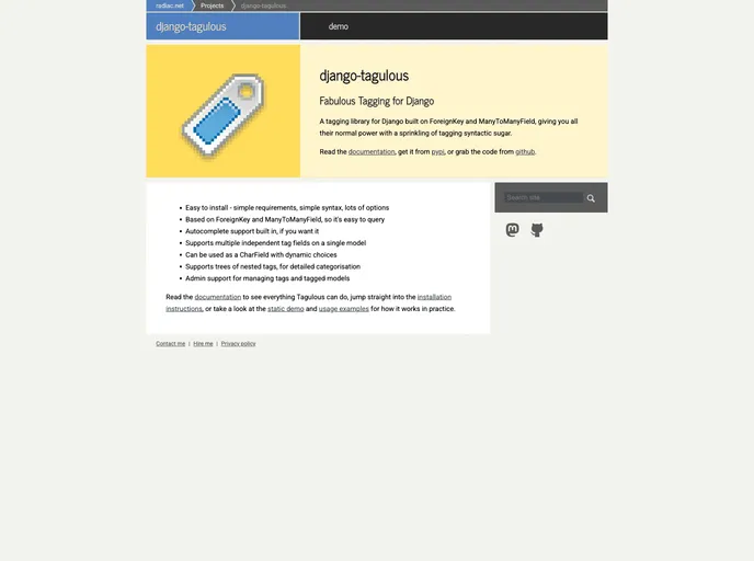 screenshot of Django Tagulous