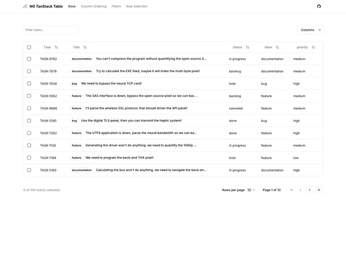 screenshot of Datagrid