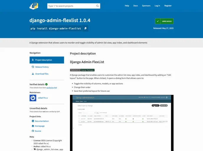 screenshot of Django Admin Flexlist