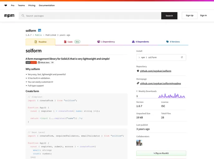screenshot of Solform