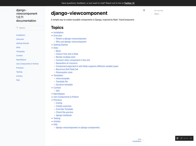 screenshot of Django Viewcomponent