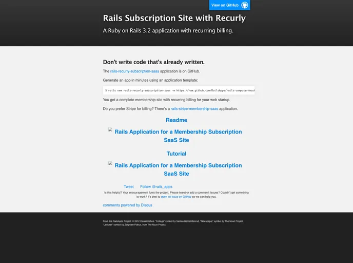 screenshot of Rails Recurly Subscription Saas
