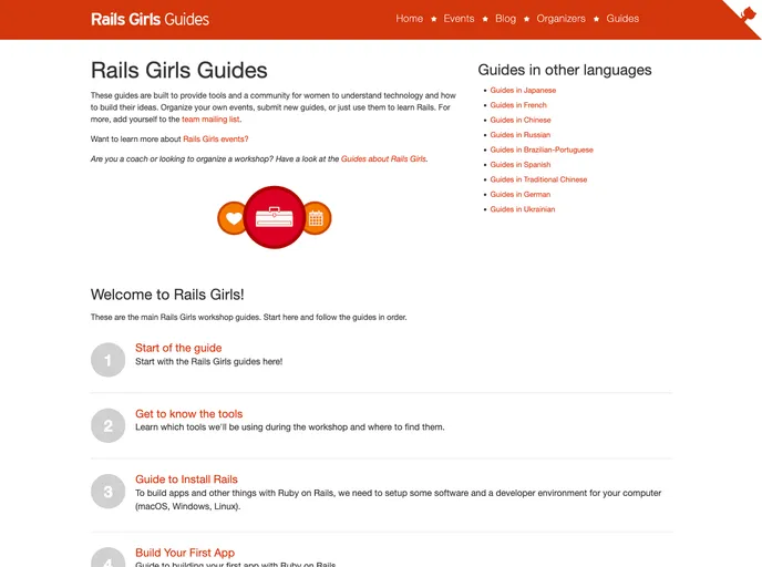screenshot of Guides.railsgirls.com