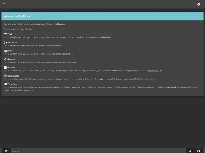 screenshot of Dev Notes