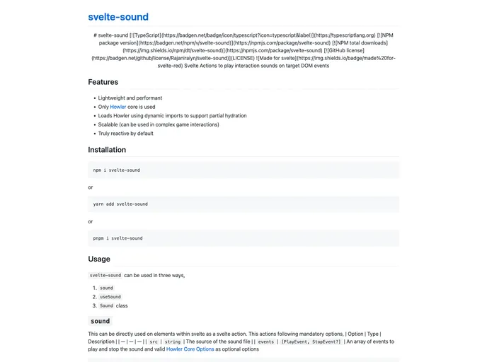 screenshot of Svelte Sound