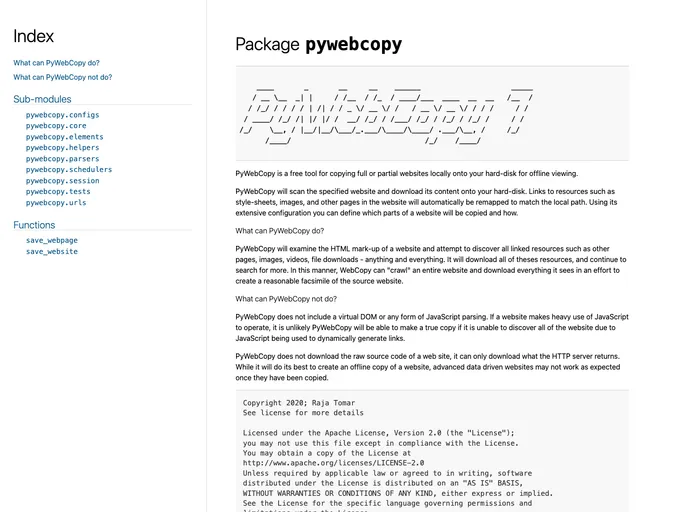 screenshot of Pywebcopy