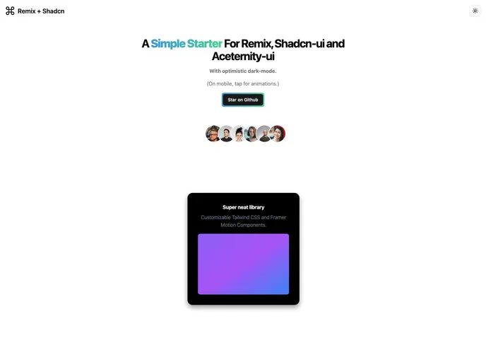 screenshot of Remix Shadcn Starter