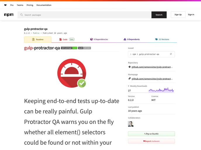 screenshot of Gulp Protractor Qa