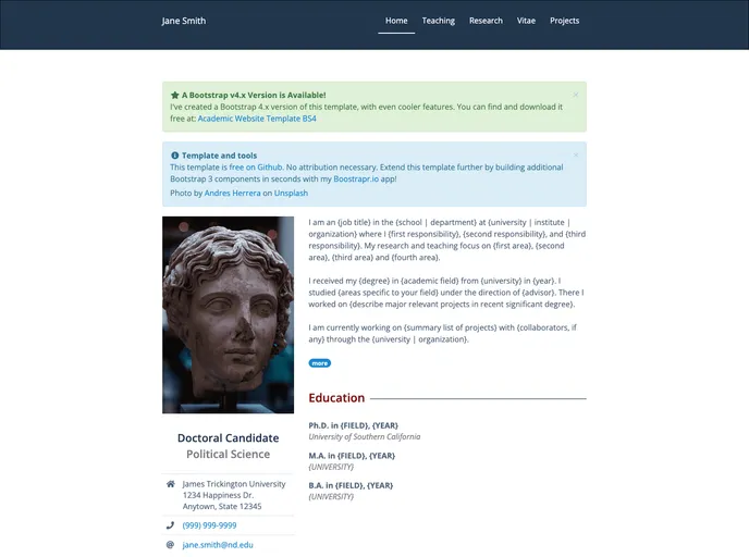 screenshot of Academic Website Template Bs3