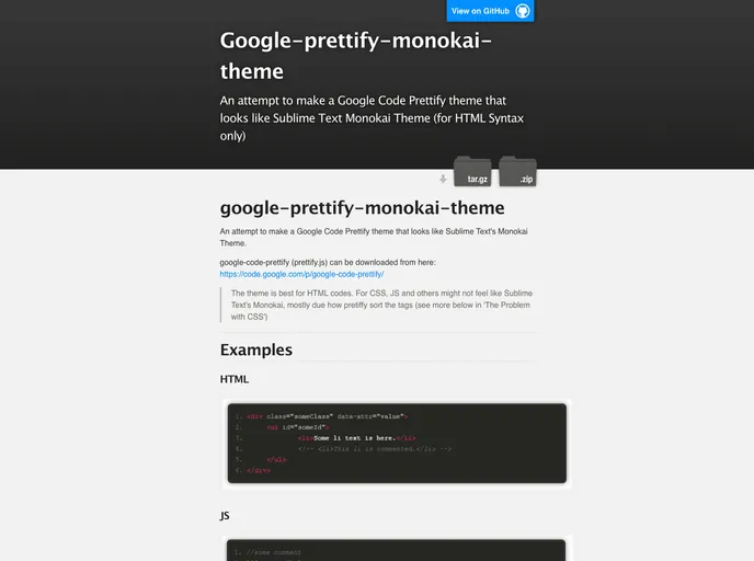 screenshot of Google Prettify Monokai Theme