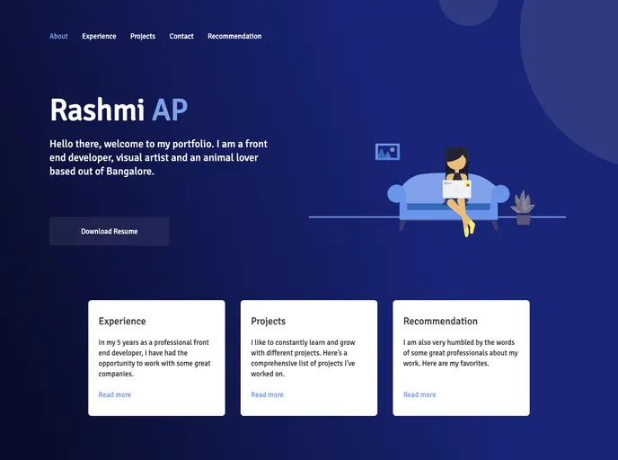 screenshot of Personal Website React