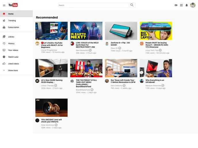 YouTube Clone React screenshot