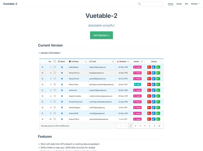 screenshot of Vuetable 2