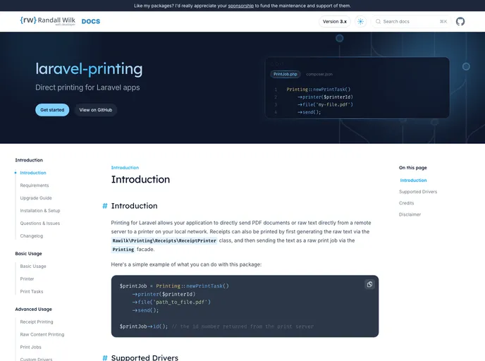 screenshot of Laravel Printing