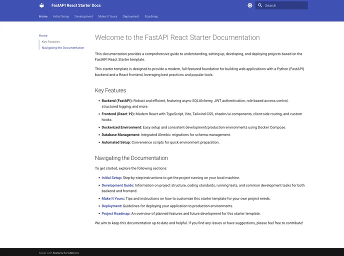 screenshot of Fastapi React Starter