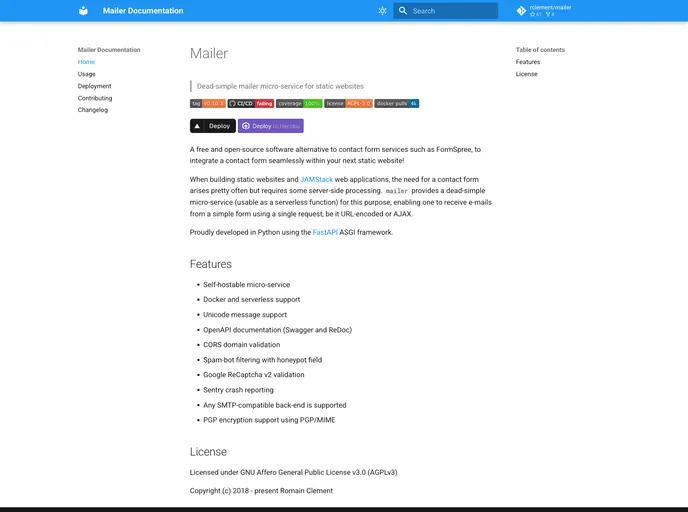 screenshot of Mailer