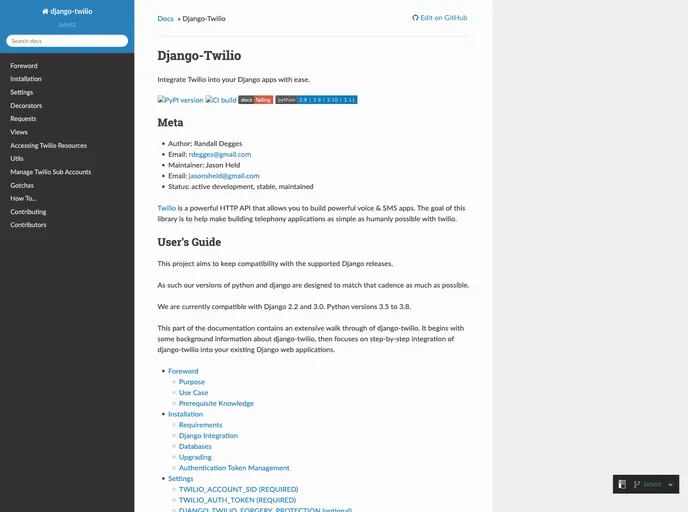 screenshot of Django Twilio