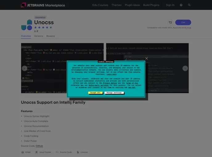 screenshot of Unocss Intellij