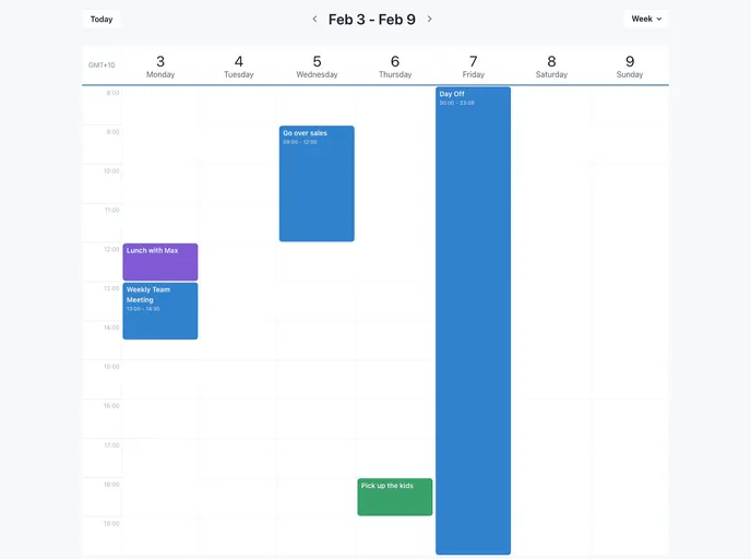 screenshot of React Hook Calendar