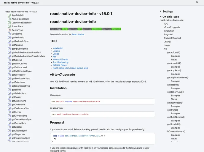 screenshot of React Native Device Info