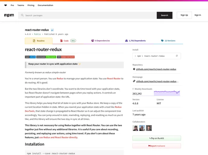screenshot of React Router Redux