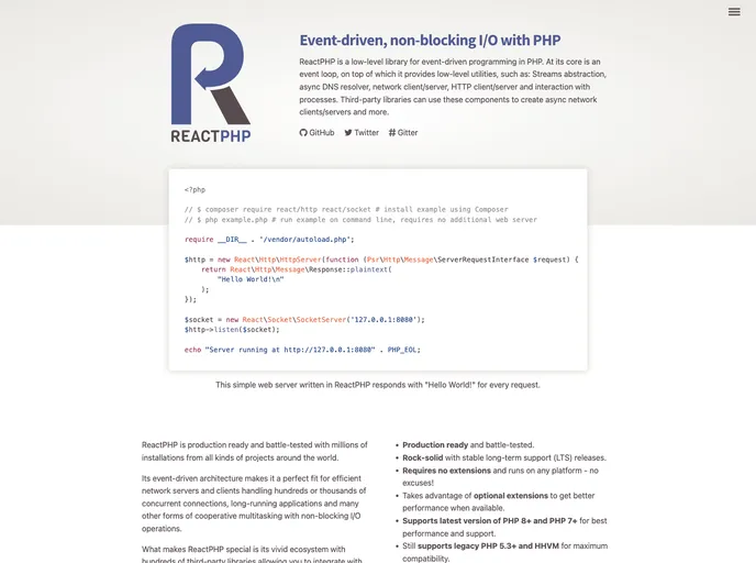 screenshot of Reactphp