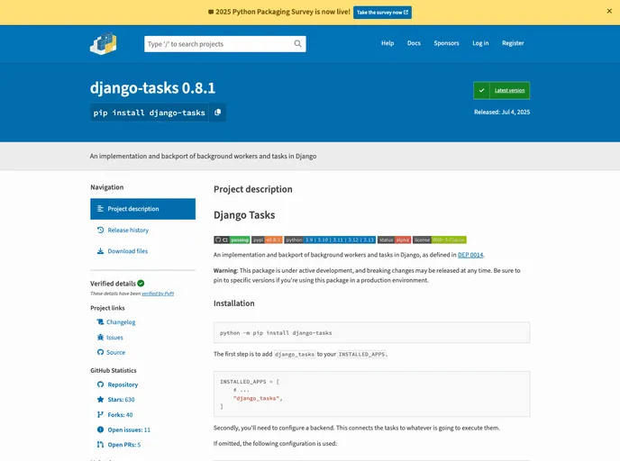 screenshot of Django Tasks