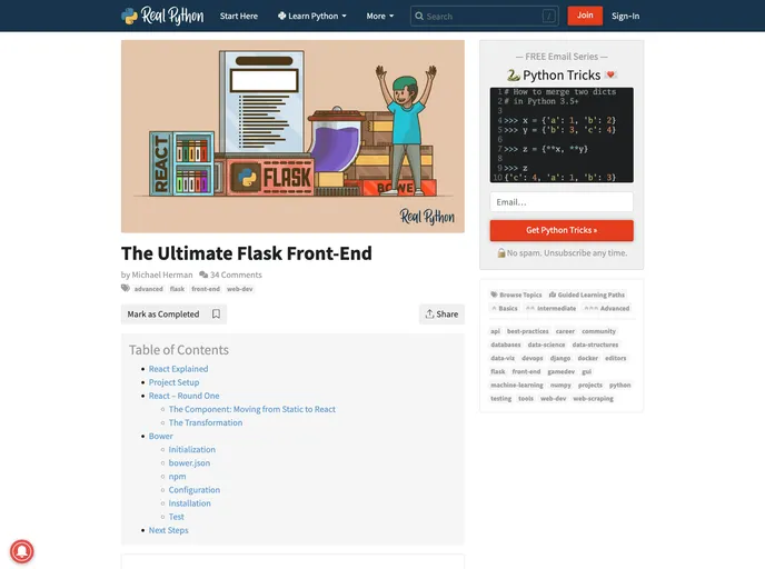 screenshot of Ultimate Flask Front End