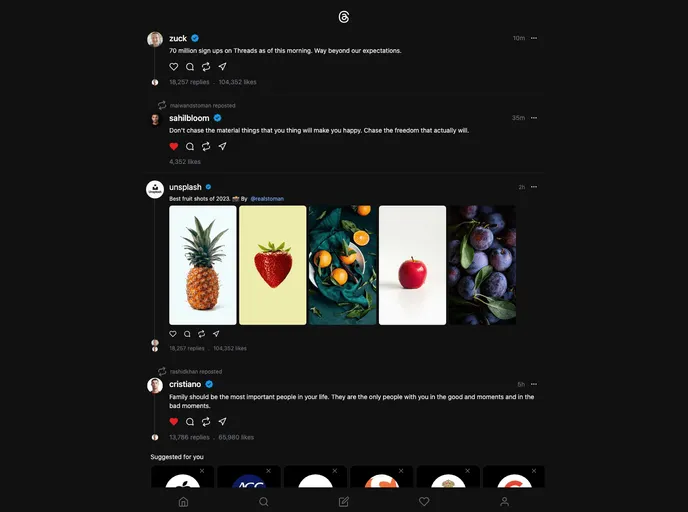 screenshot of Threads App React