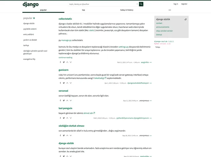 screenshot of Django Sozluk