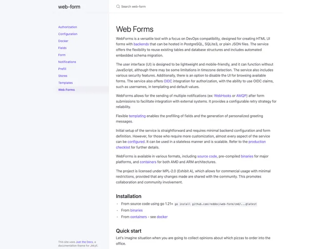 screenshot of Web Form