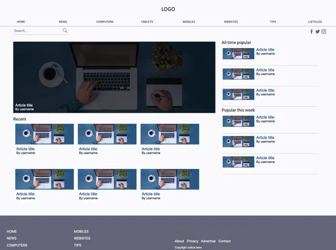screenshot of Online Magazine Website Template
