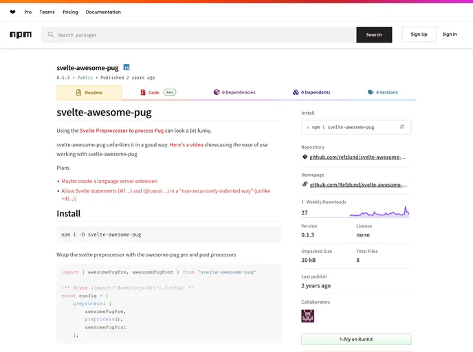 screenshot of Svelte Awesome Pug