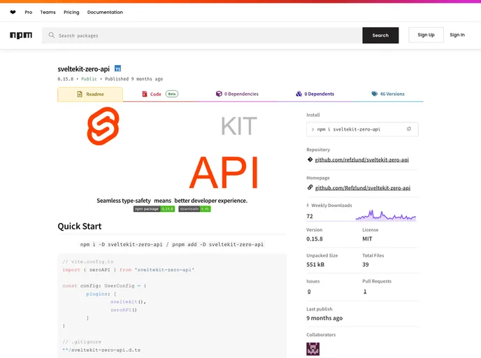 screenshot of Sveltekit Zero Api