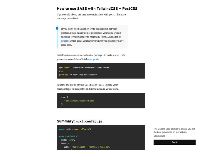 screenshot of Nuxt Tailwind Postcss Starter