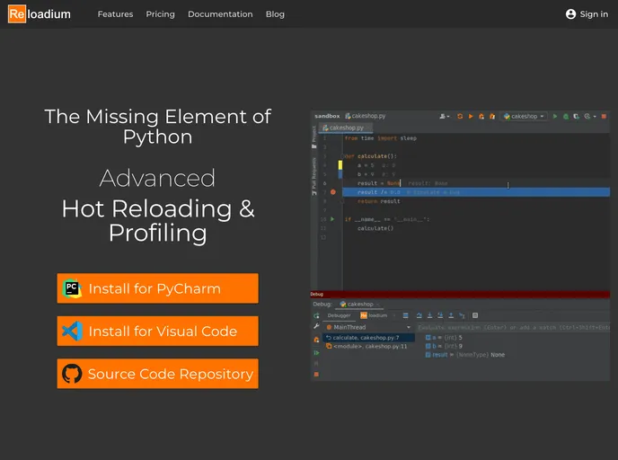screenshot of Reloadium