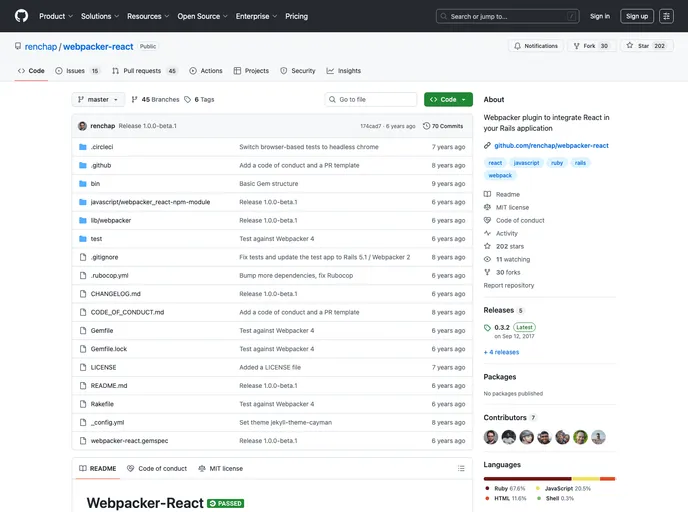 screenshot of Webpacker React