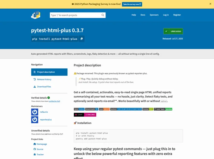 screenshot of Pytest Html Plus
