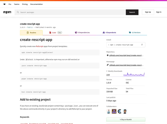 screenshot of Create Rescript App