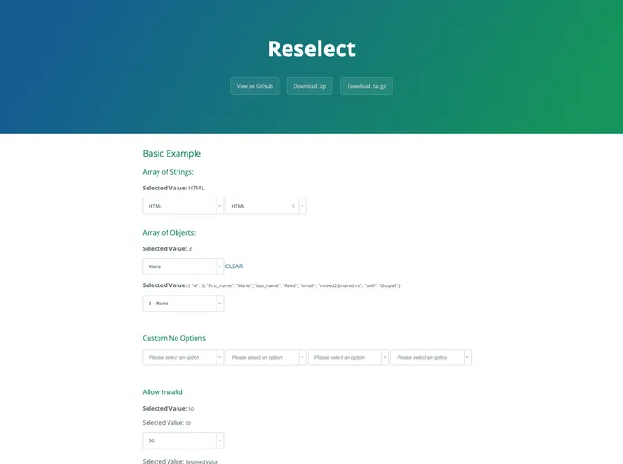screenshot of Reselect