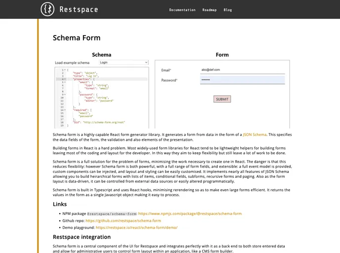 Schema Form screenshot