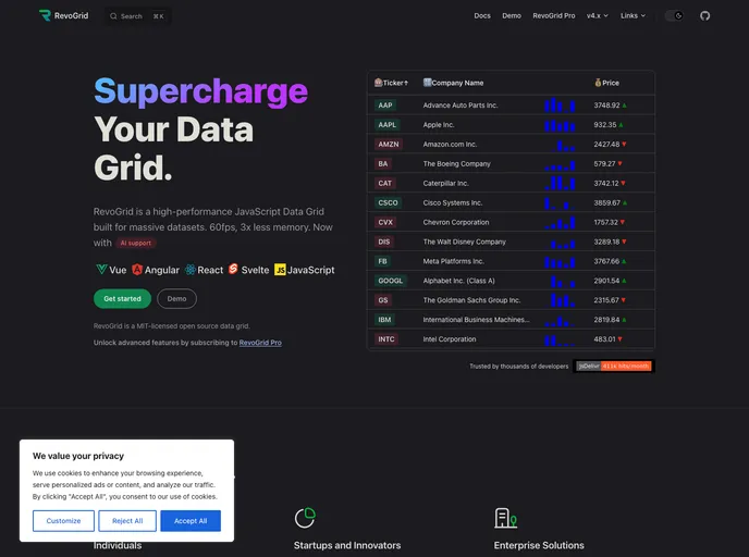 Vue Datagrid screenshot