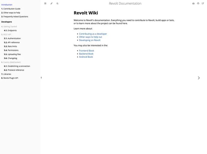 screenshot of Documentation