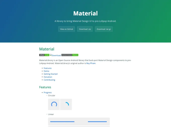 screenshot of Material