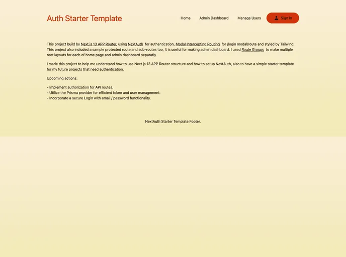 screenshot of Nextjs Nextauth Starter