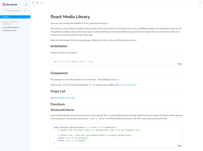 React Media Library screenshot