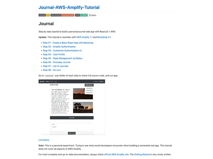 Journal AWS Amplify Tutorial screenshot