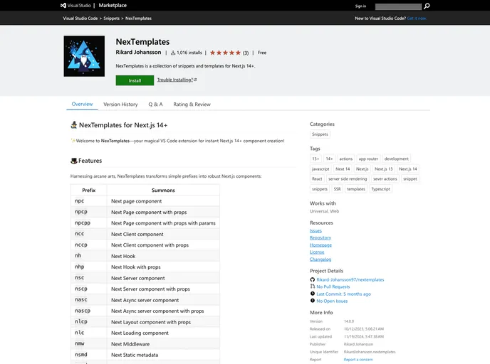 screenshot of Nextemplates